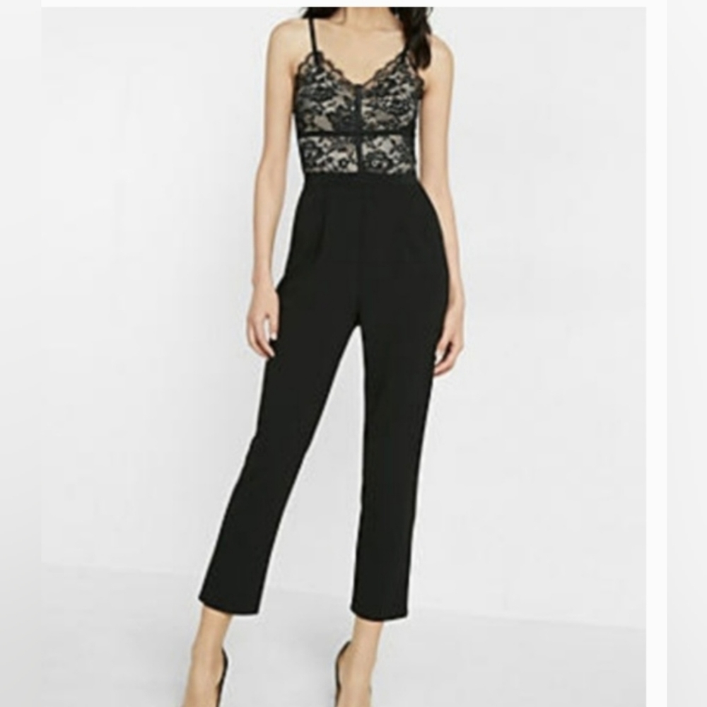 Express Lace Bodice Black Jumpsuit with pockets